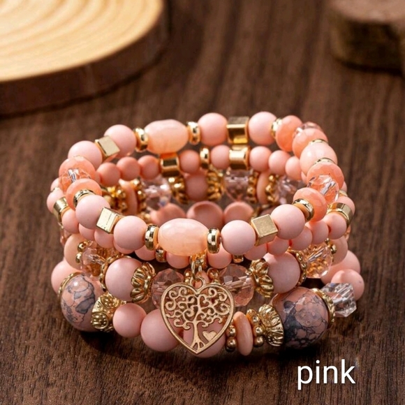 A009 /9 Colors/ Elegant Beaded Bracelet Set With Heart Charm - Picture 12 of 16